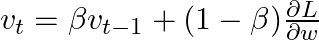  v_t = \beta v_{t-1} + (1 - \beta) \frac{\partial L}{\partial w} 